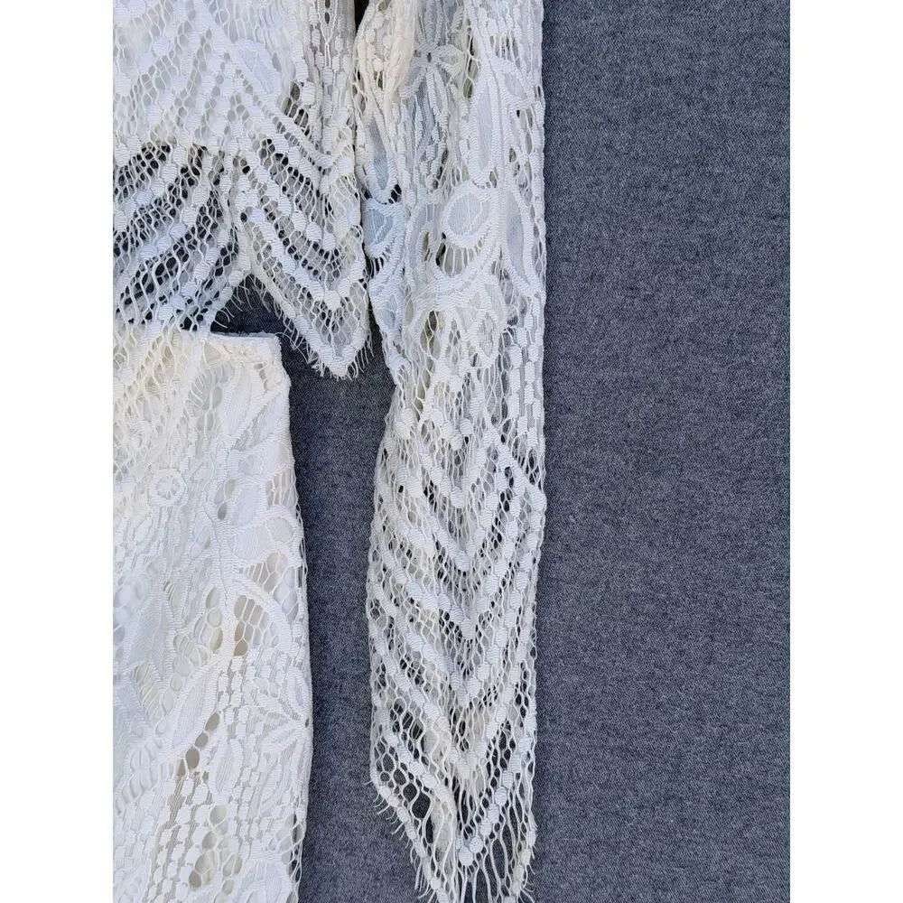 Danity Ivory Lace Two Piece Set Crop Top Skirt Boho Size Small